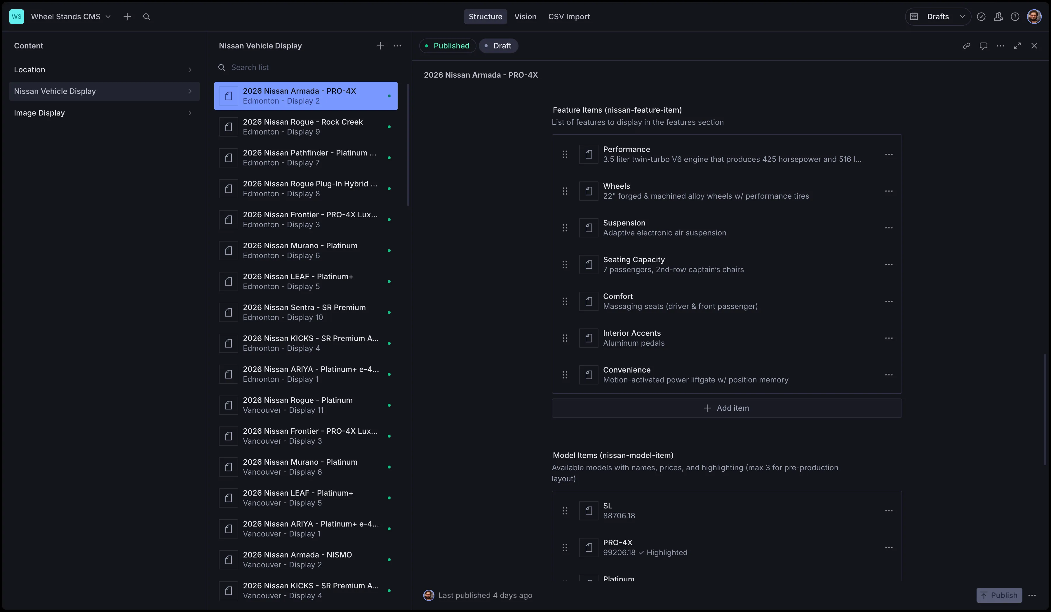 Sanity Studio CMS schema view