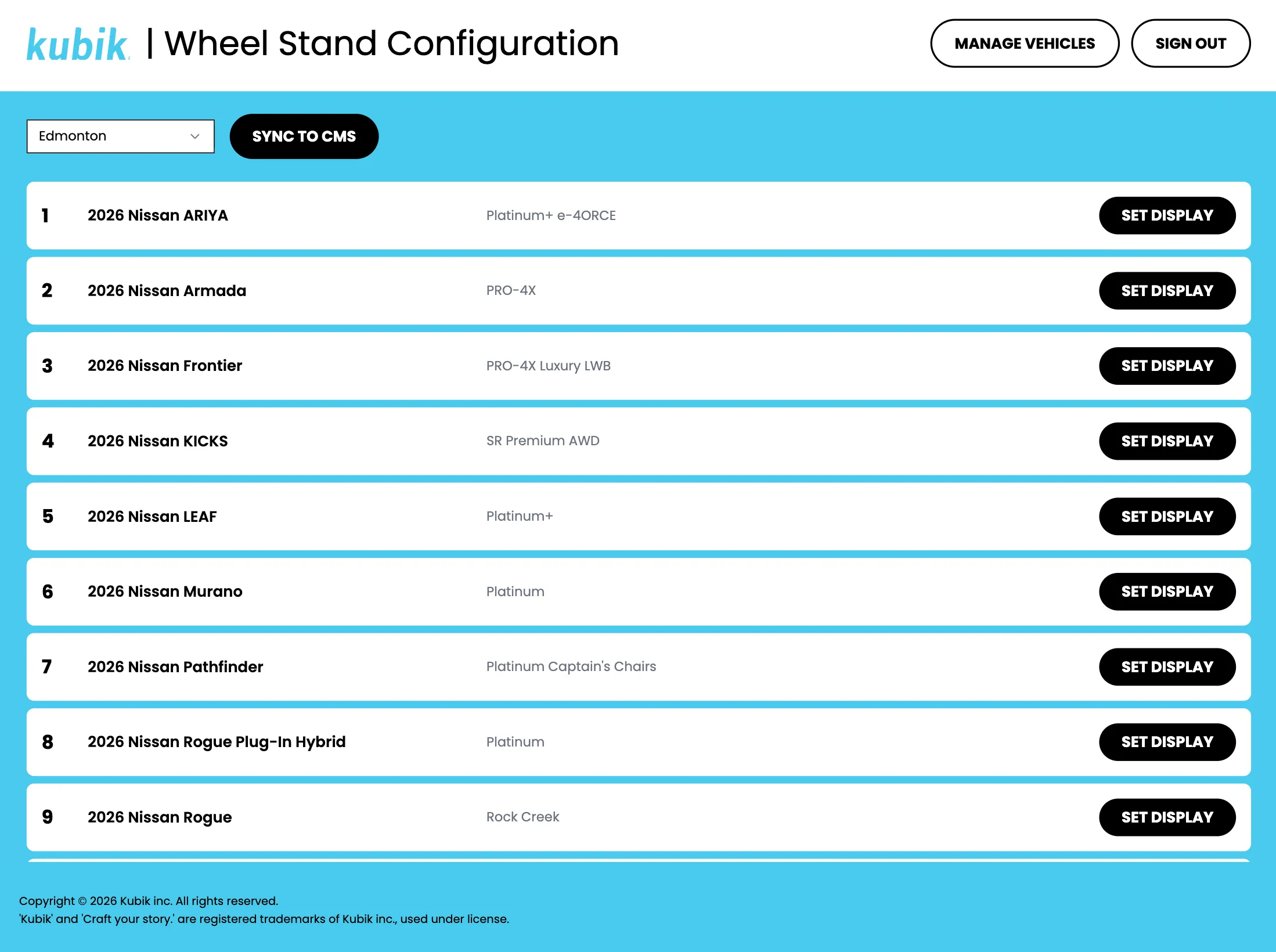Nissan wheel stand operator dashboard